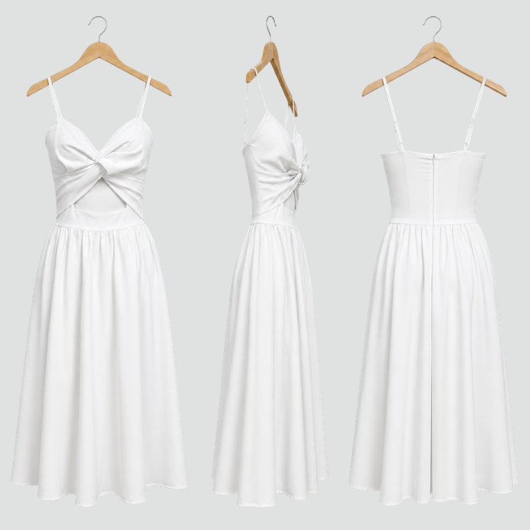 Maxi damesjurk met uitsnijding en geplooide buste