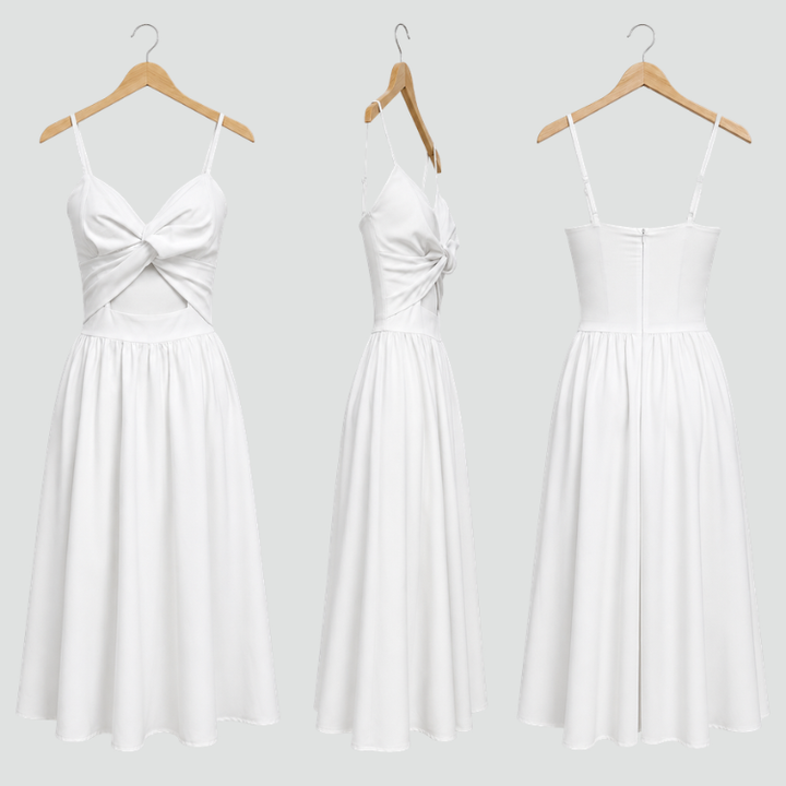 Maxi damesjurk met uitsnijding en geplooide buste