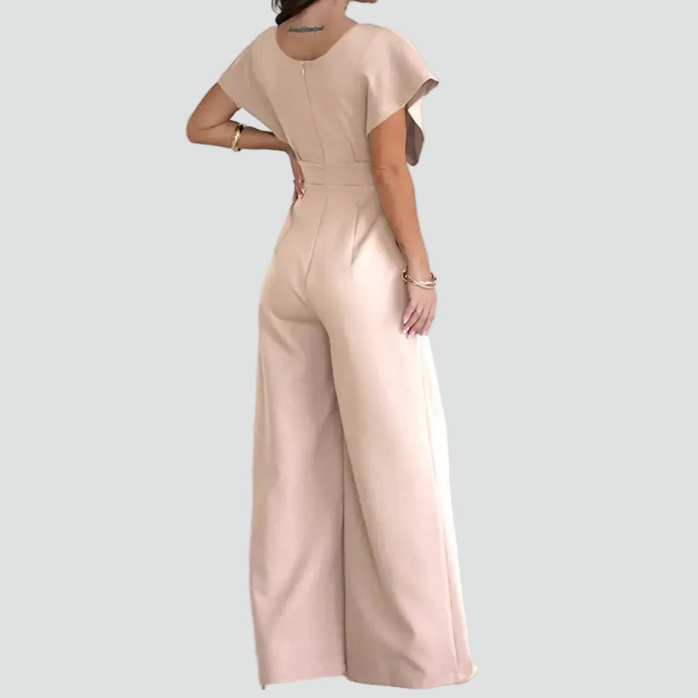 Women's jumpsuit with a wrap neckline and wide legs