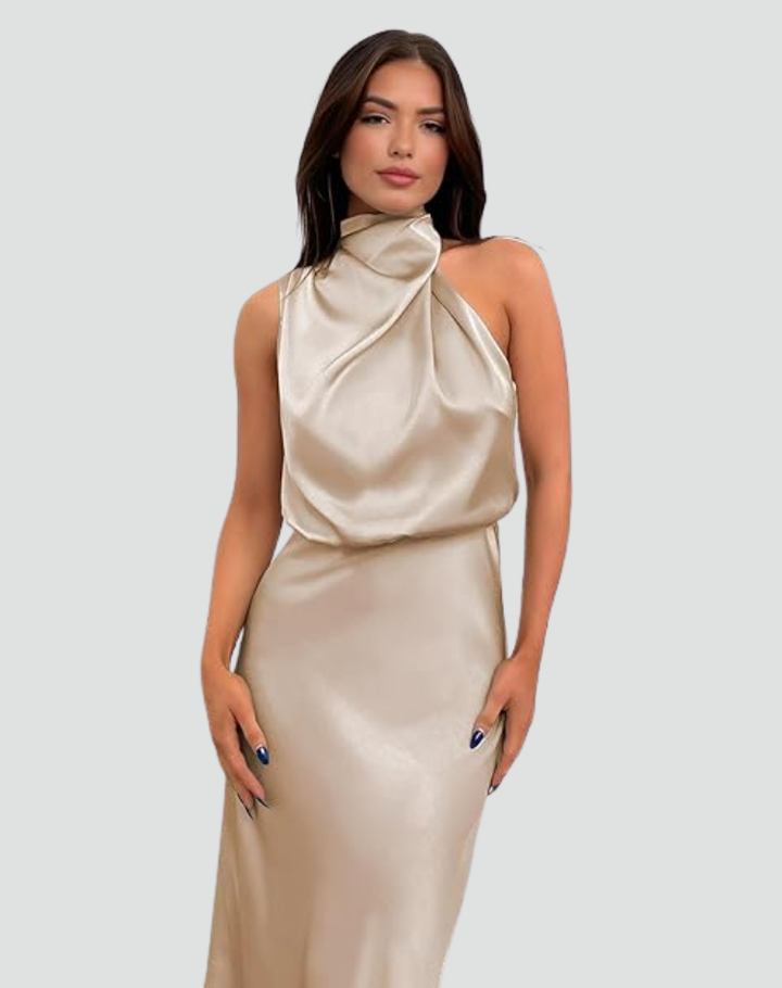 Midi-jurk met halter en satijnen afwerking voor een bruiloft