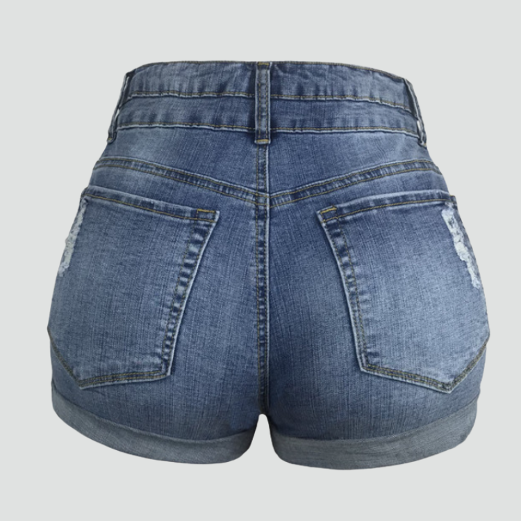 Women's high-waisted distressed denim shorts