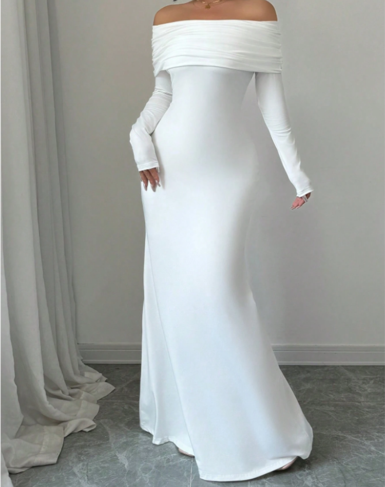 Long-sleeve dress with off-the-shoulder design for any occasion