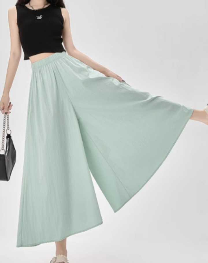 Women's Midi Skirt-Pants with Elastic Waistband, Wide Casual Style