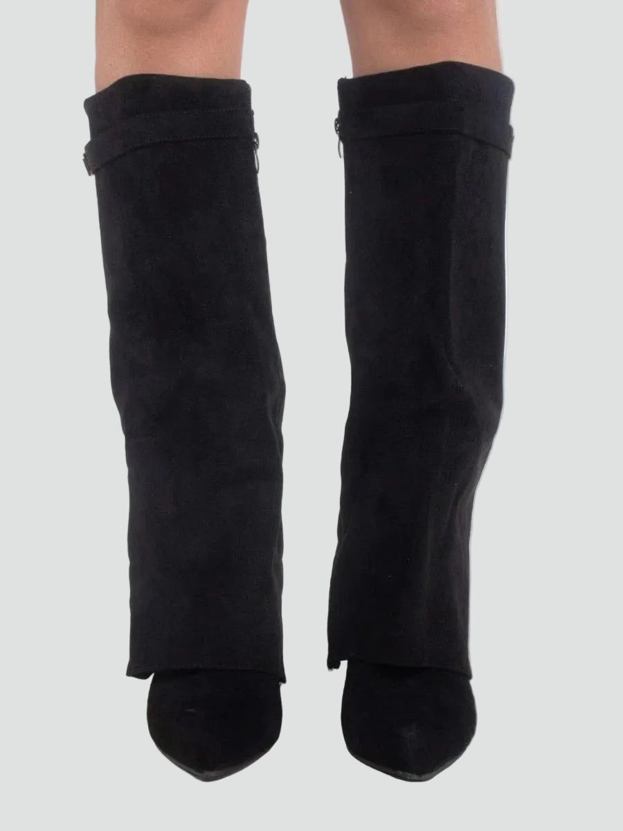 Zamszowe kozaki damskie knee-high z szeroką cholewką