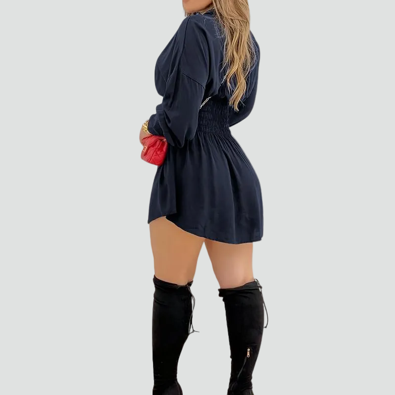 Kombinezon damski party z długim rękawem i marszczoną talią koszulowy