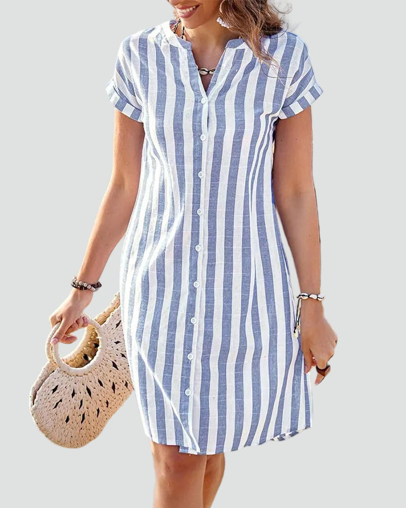 Damska sukienka koszulowa na lato w paski z guzikami midi