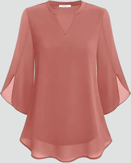 Elegancka bluzka damska z dekoltem V i rękawem 3/4