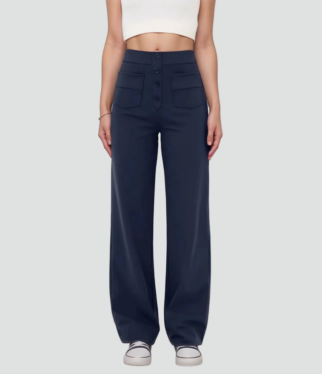 Damskie spodnie z wysokim stanem zapinane na guziki