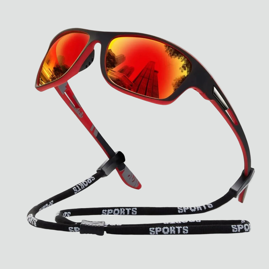 Sport polarized sunglasses with mirrored lenses