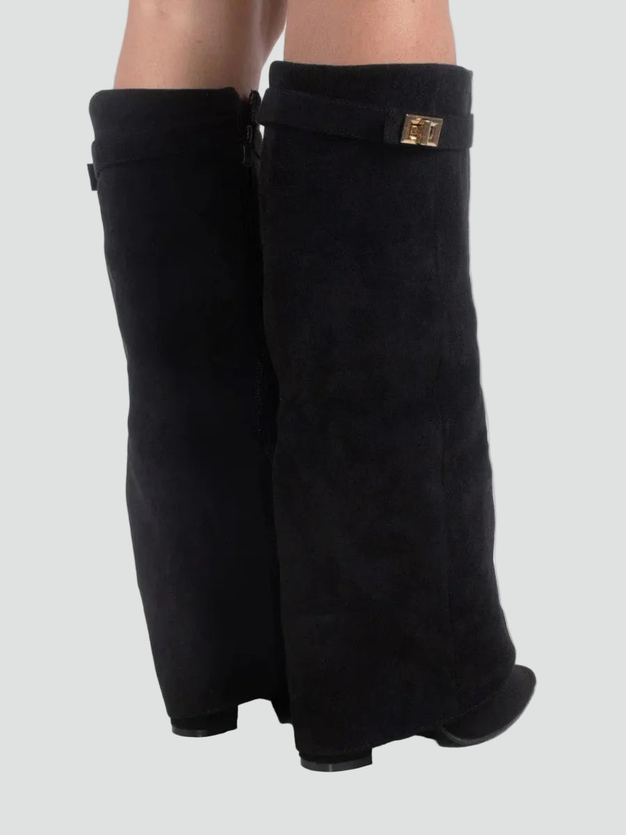 Zamszowe kozaki damskie knee-high z szeroką cholewką