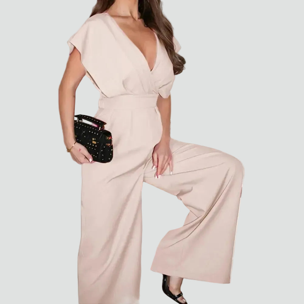 Women's jumpsuit with a wrap neckline and wide legs