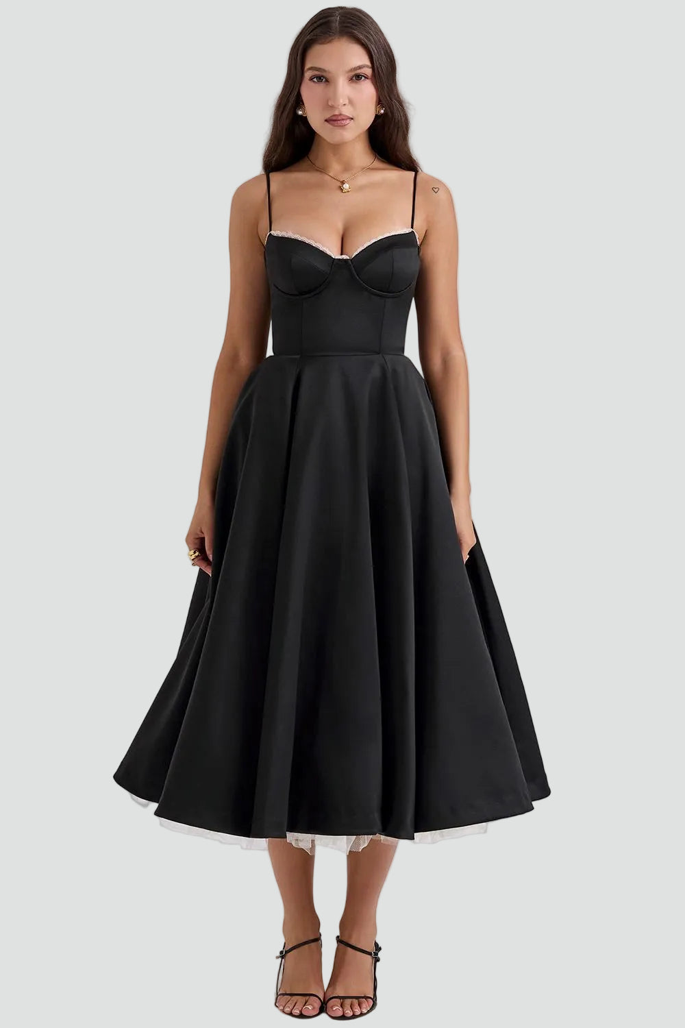 Elegancka sukienka koktajlowa midi damska z gorsetową górą