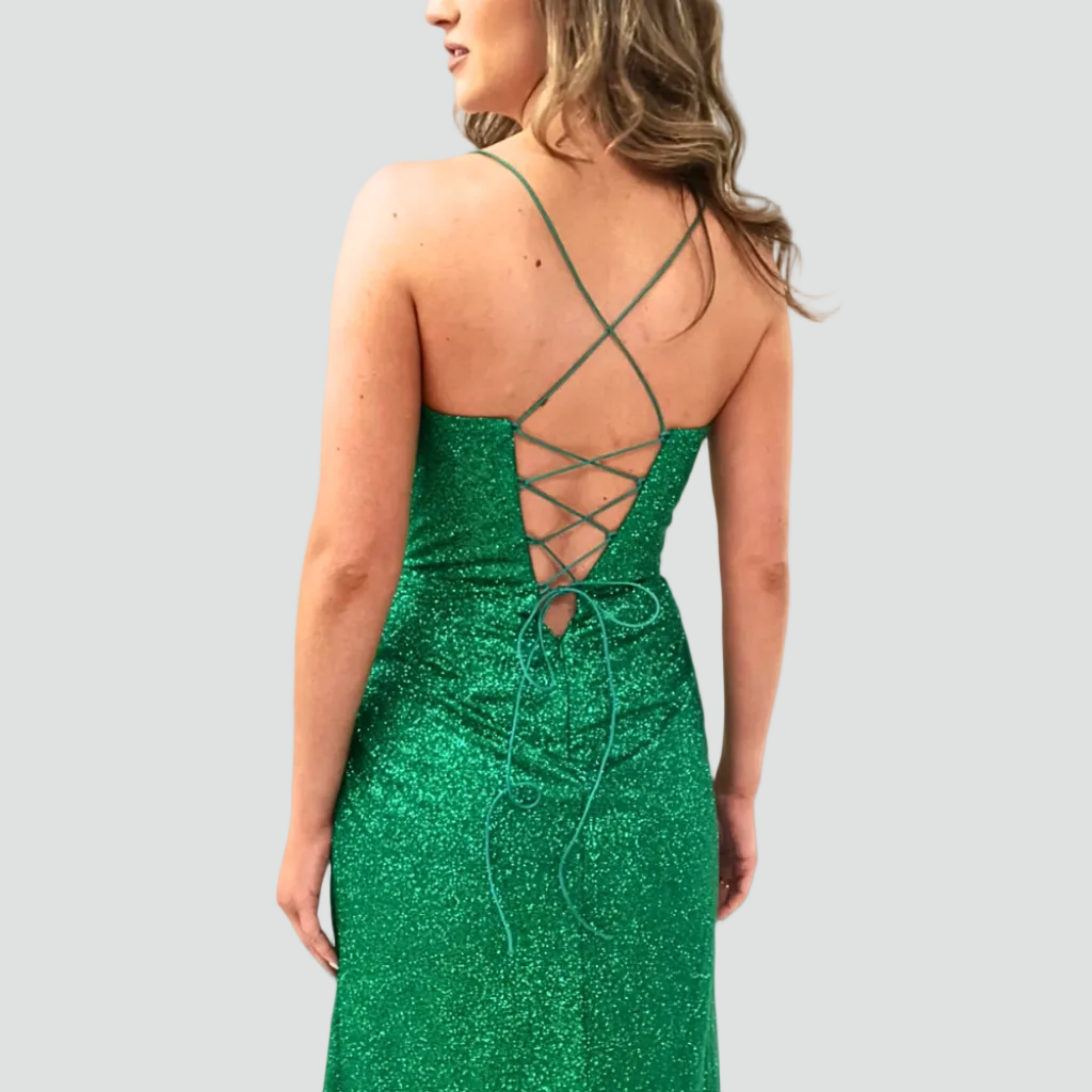 Brokatowa sukienka wieczorowa maxi z rozcięciem