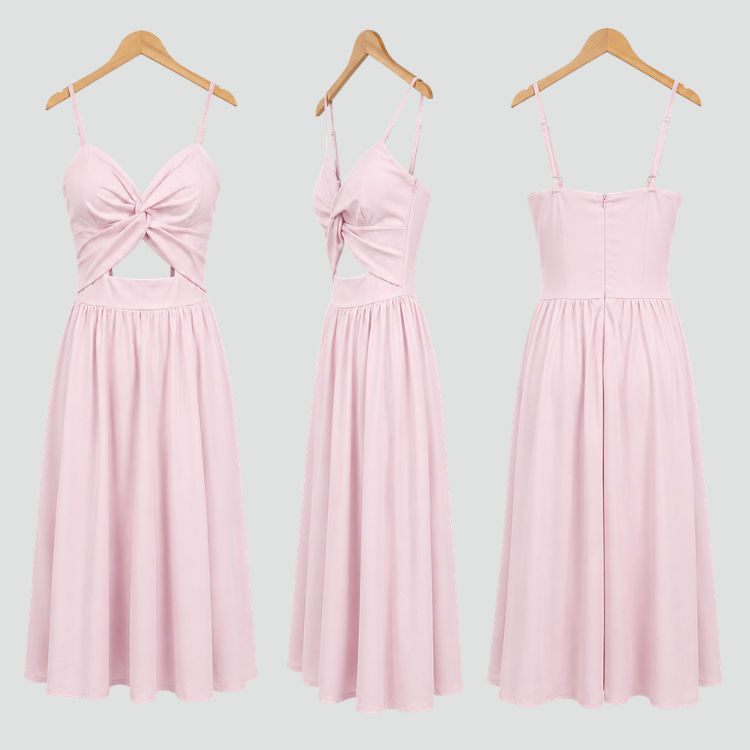 Maxi damesjurk met uitsnijding en geplooide buste