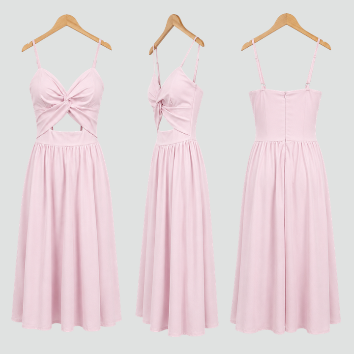 Maxi damesjurk met uitsnijding en geplooide buste