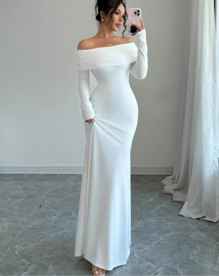 Long-sleeve dress with off-the-shoulder design for any occasion