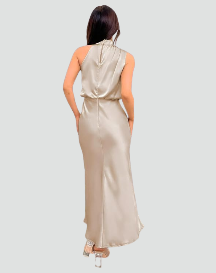 Midi-jurk met halter en satijnen afwerking voor een bruiloft