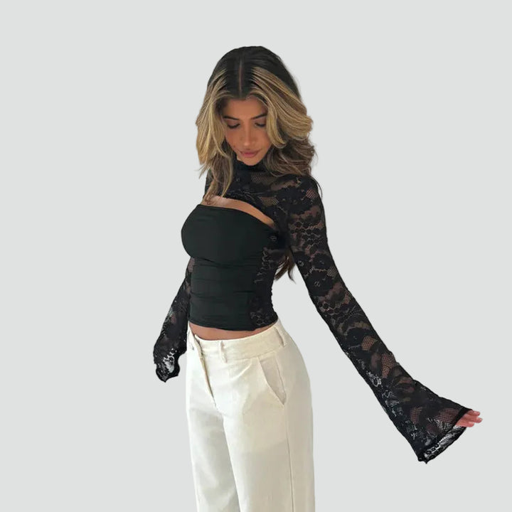 Women's Lace Top Cut-Out Long Sleeve Evening Party