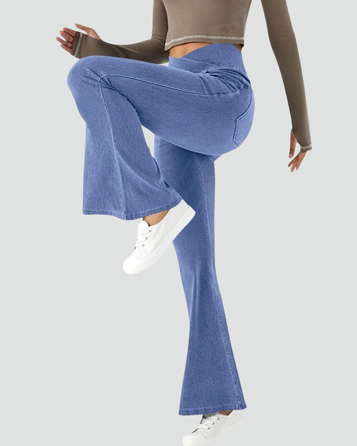 Elastyczne damskie jeansy dzwony z wysokim stanem