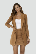 Stijlvolle dames tweedelige set blazer en minirok met suède-effect