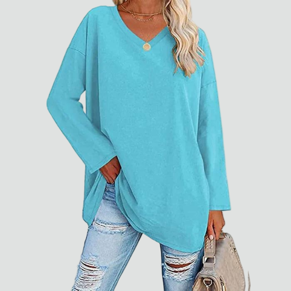 Miękki oversize sweter damski z dekoltem V na co dzień