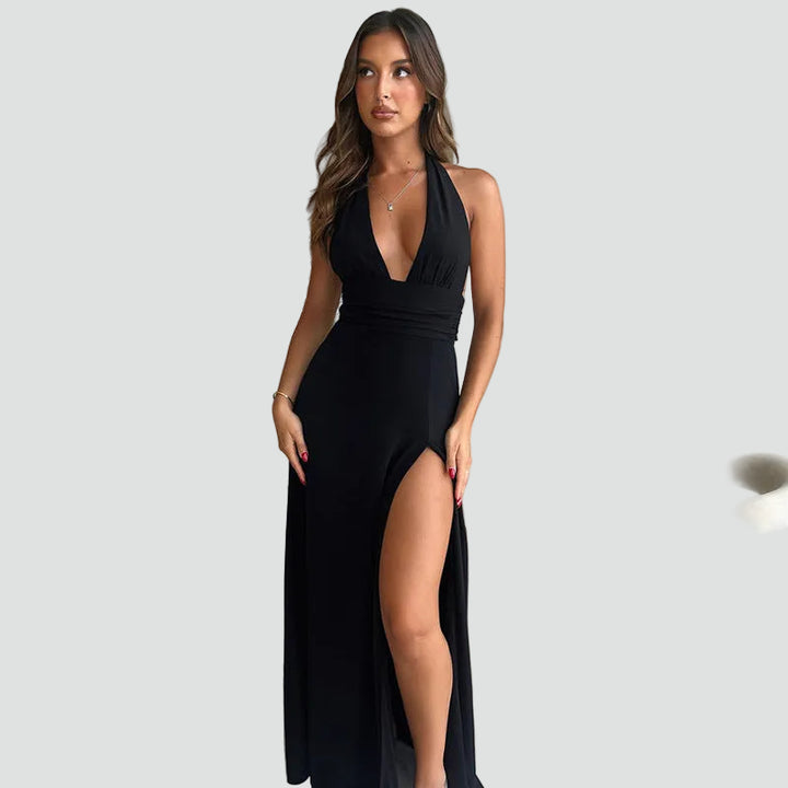 Maxi evening dress with halter slit for weddings