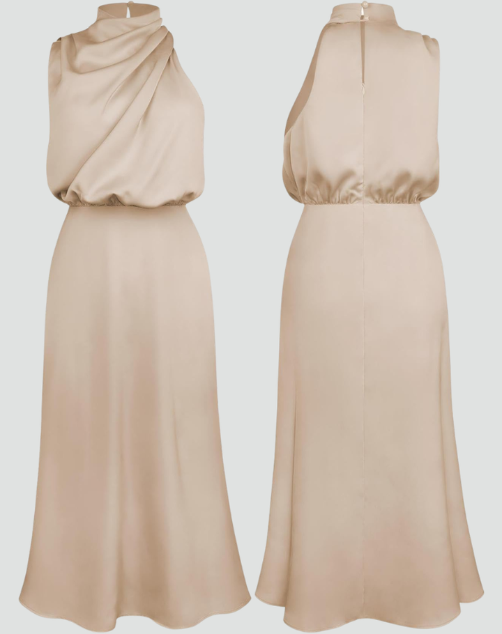 Midi-jurk met halter en satijnen afwerking voor een bruiloft