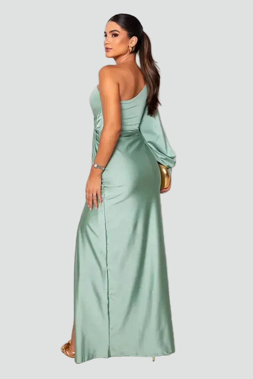 Women's one-shoulder maxi gala dress with slit and draping