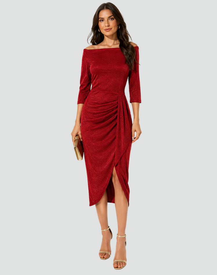 Robe cocktail midi élégante ajustée avec fente