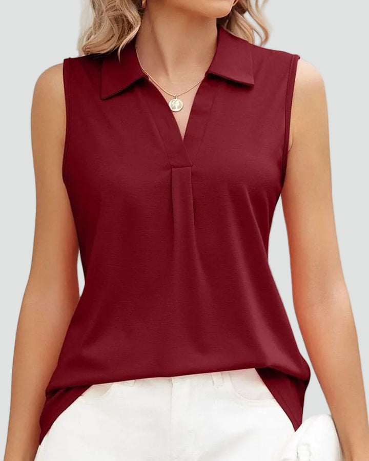 Sleeveless women's blouse with collar and V-neck