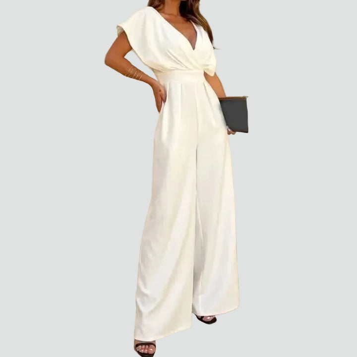 Women's jumpsuit with a wrap neckline and wide legs