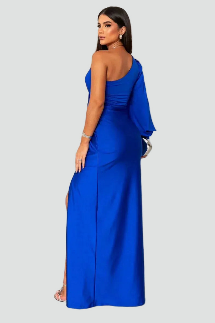 Women's one-shoulder maxi gala dress with slit and draping