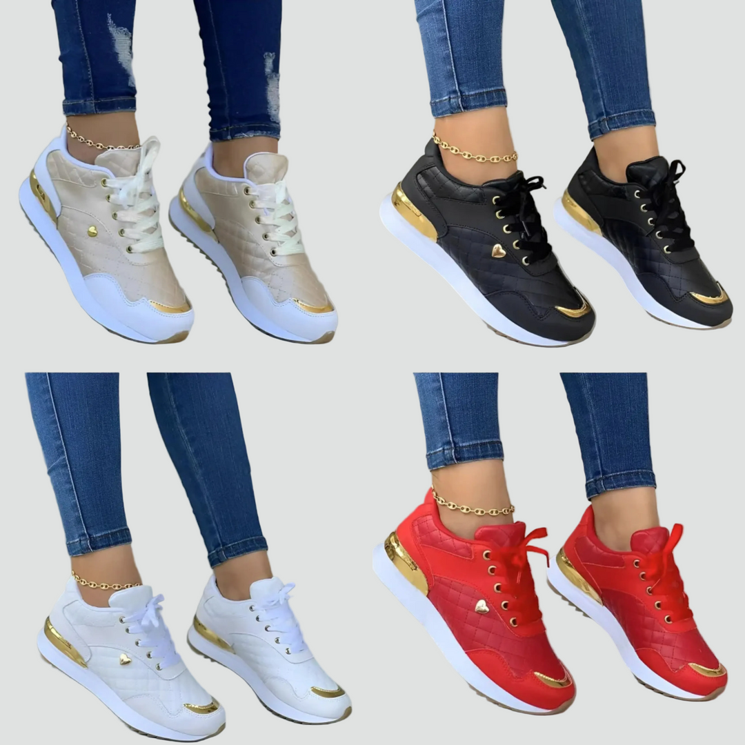 Quilted wedge sneakers with a gold detail