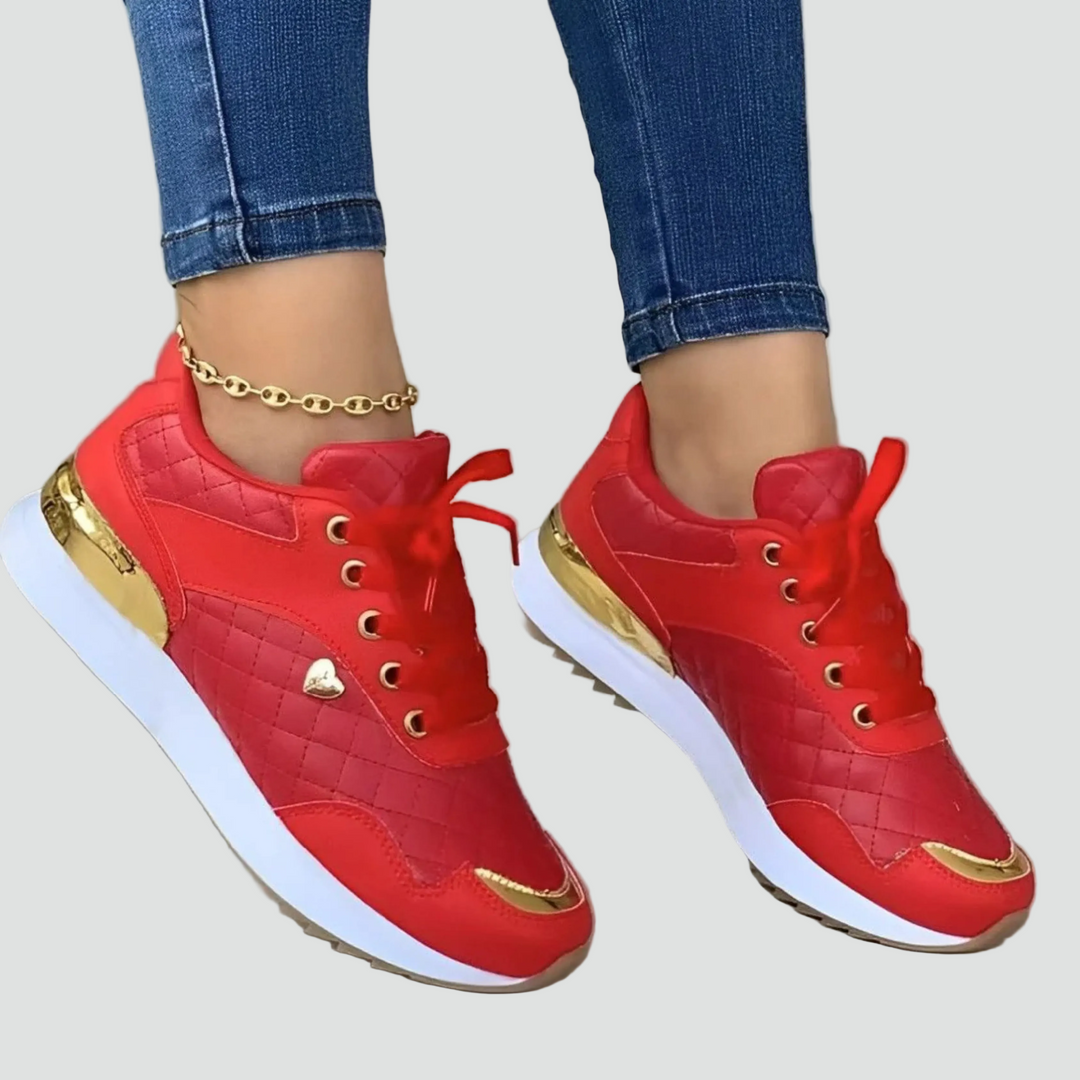 Quilted wedge sneakers with a gold detail