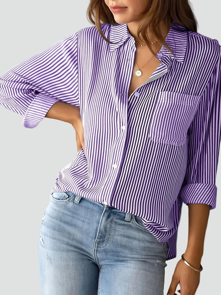 Women's oversized striped shirt with pocket for everyday wear