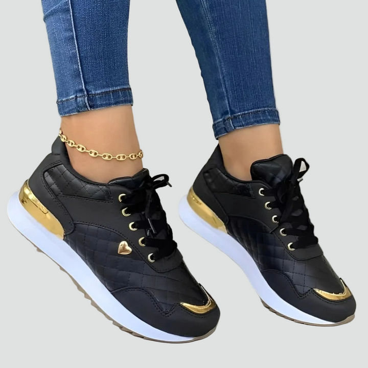 Quilted wedge sneakers with a gold detail