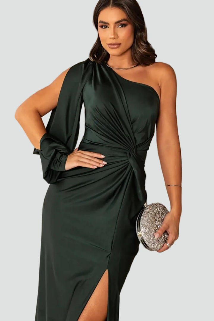Women's one-shoulder maxi gala dress with slit and draping