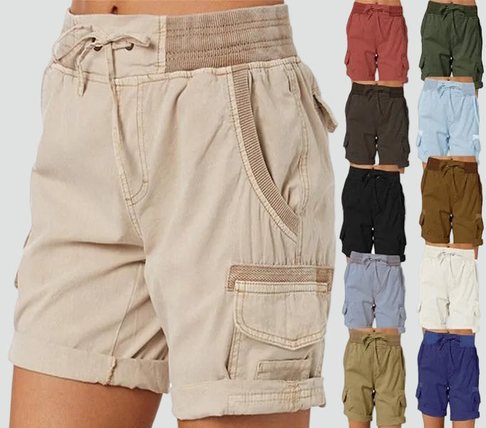 Women's summer cargo shorts with pockets and tie closure