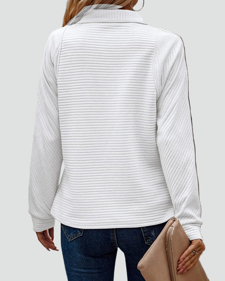 Prążkowana bluza damska z półgolfem na zamek