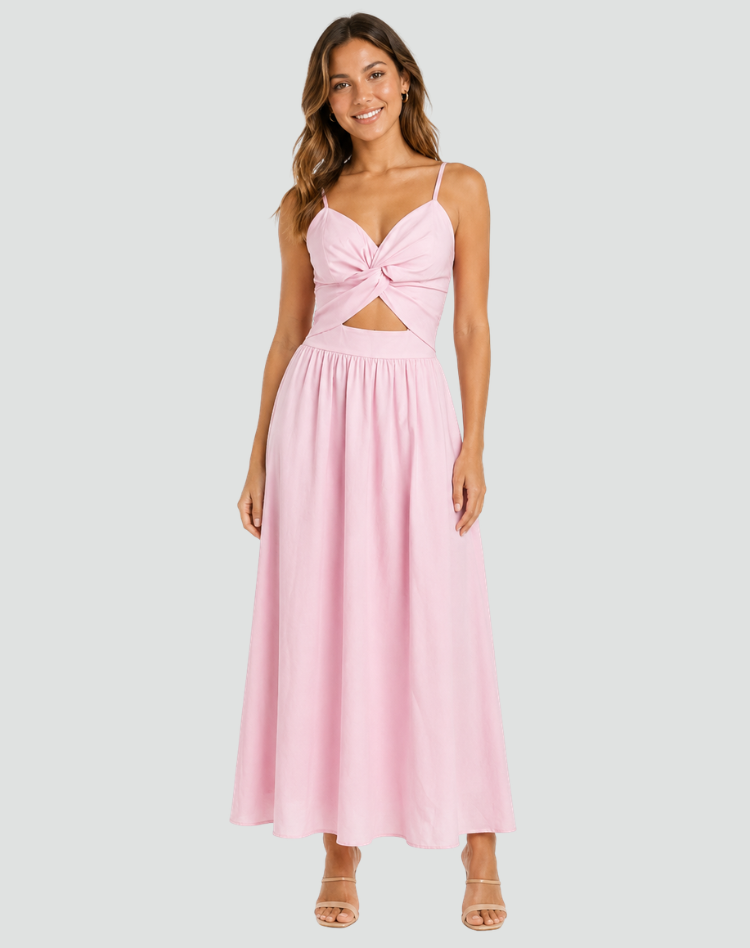 Maxi damesjurk met uitsnijding en geplooide buste