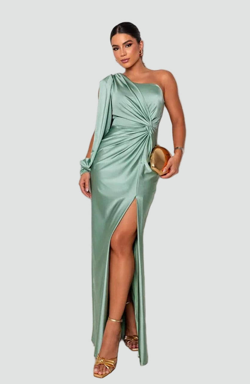 Elegancka sukienka wieczorowa maxi damska na jedno ramię