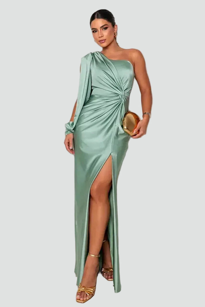 Women's one-shoulder maxi gala dress with slit and draping