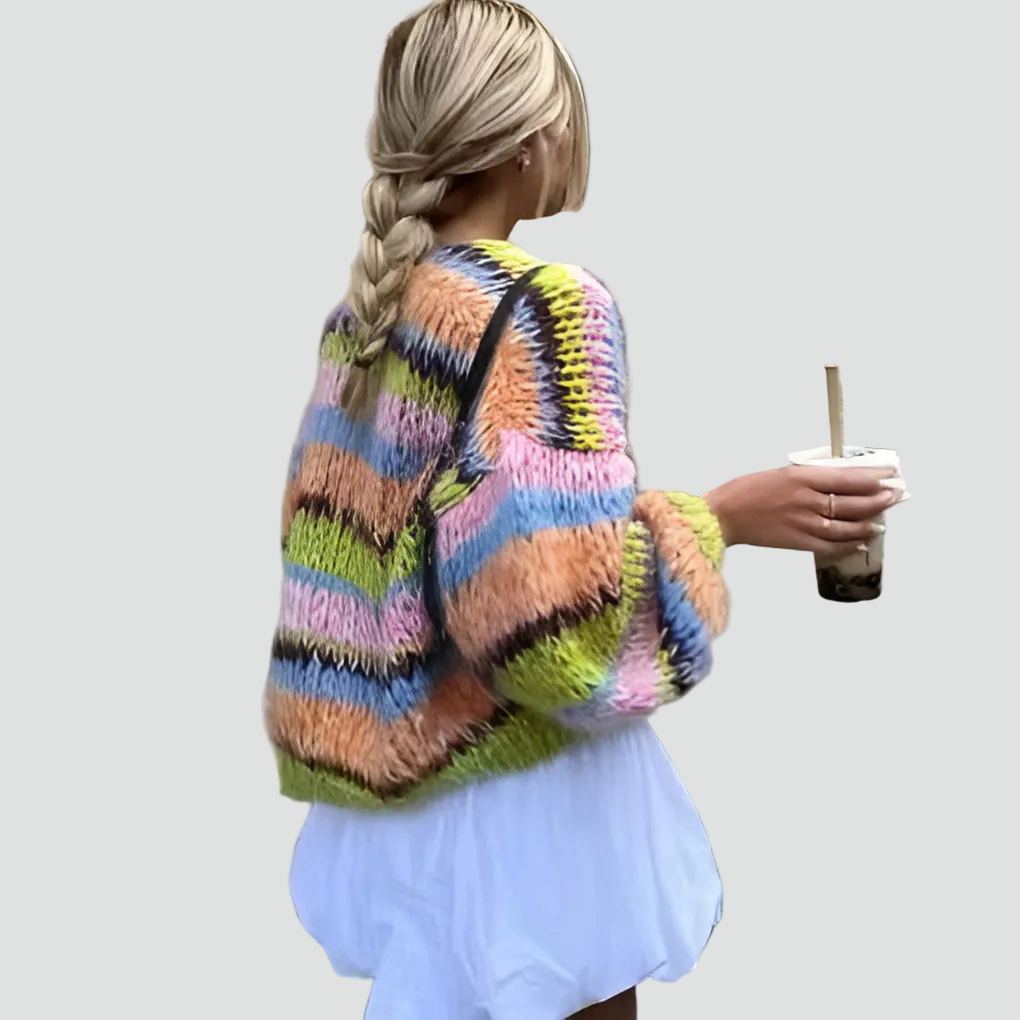 Cardigan femme rayé oversize et moelleux