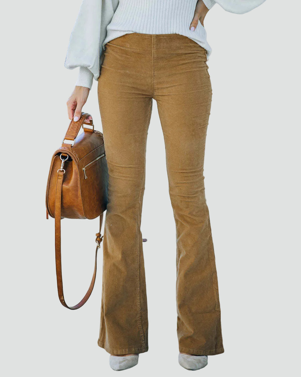 Damskie luźne sztruksowe spodnie dzwony o miękkiej strukturze