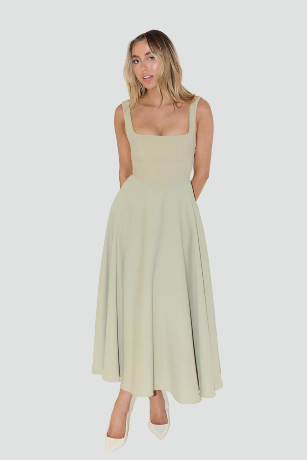 Elegancka damska sukienka midi koktajlowa o rozkloszowanym kroju