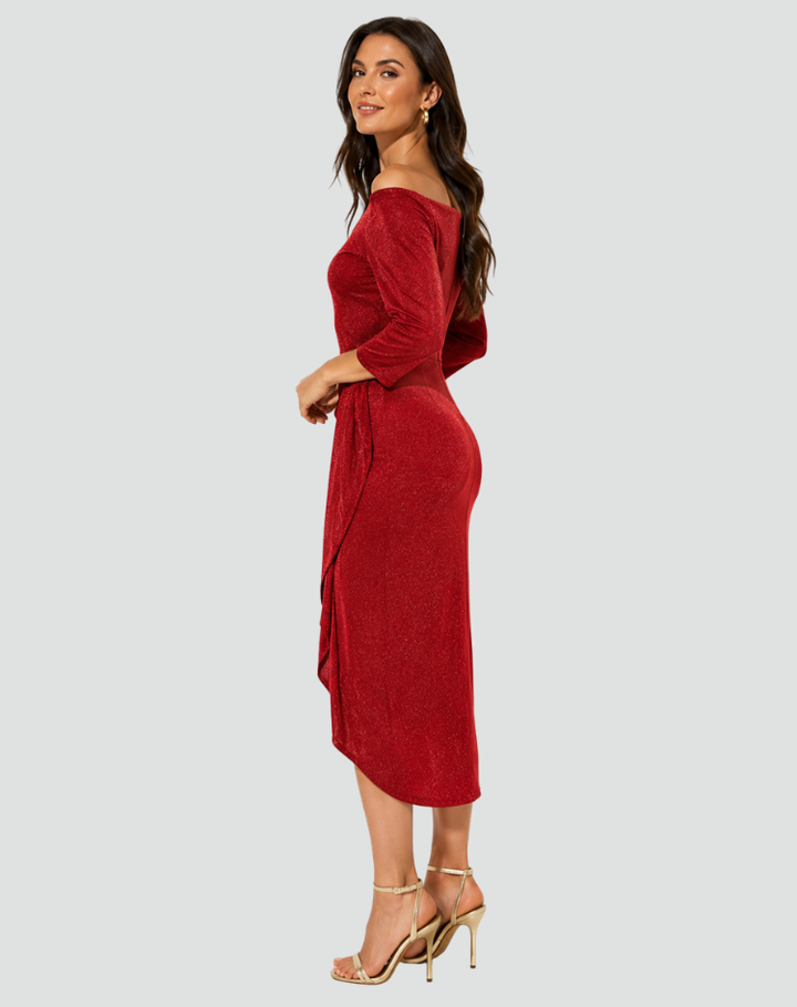 Robe cocktail midi élégante ajustée avec fente
