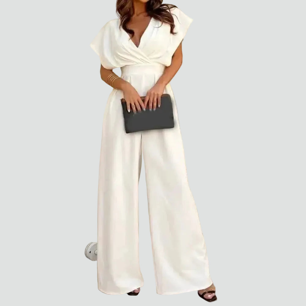 Women's jumpsuit with a wrap neckline and wide legs