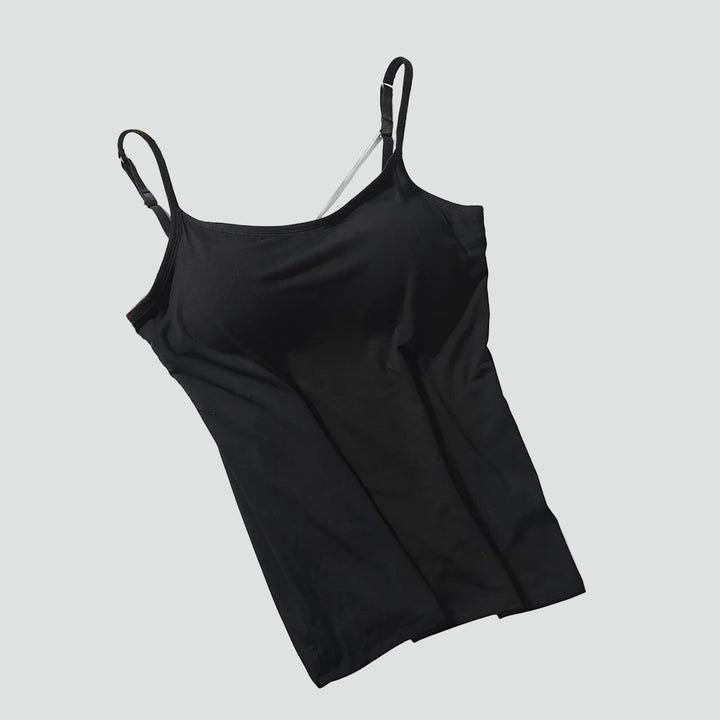 Wygodna damska bluzka na ramiączkach z wbudowanym biustonoszem