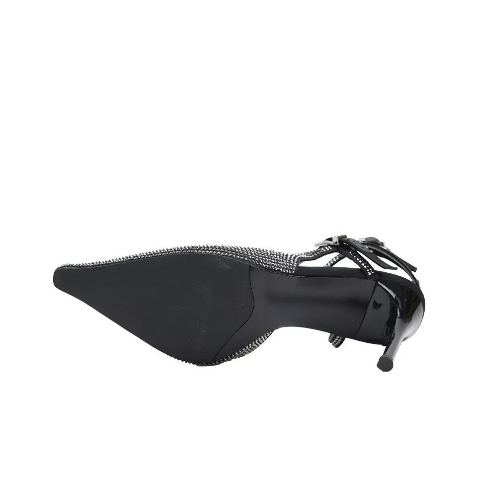 Elegant women's high heels with ankle strap and rhinestone decoration