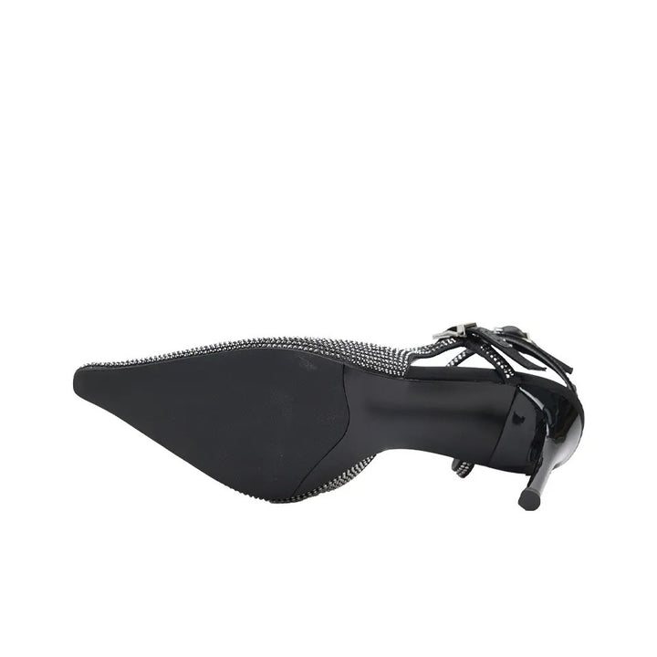 Elegant women's high heels with ankle strap and rhinestone decoration